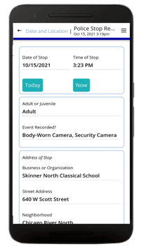 Police reporting app example - fast data entry