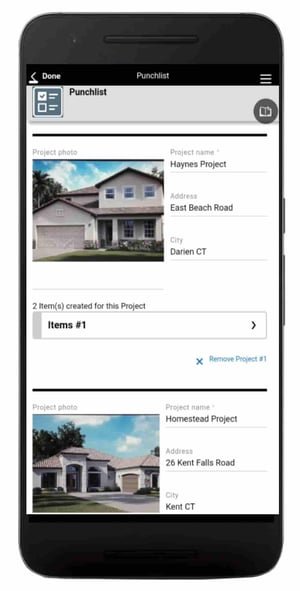 The punch list mobile app template available with Estel Tech Transform.